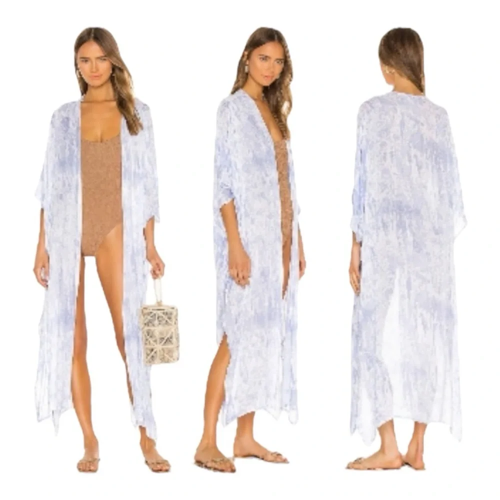 Revolve Tavik Periwinkle Tie Dye Swim Cover Up Kimono Sz L
